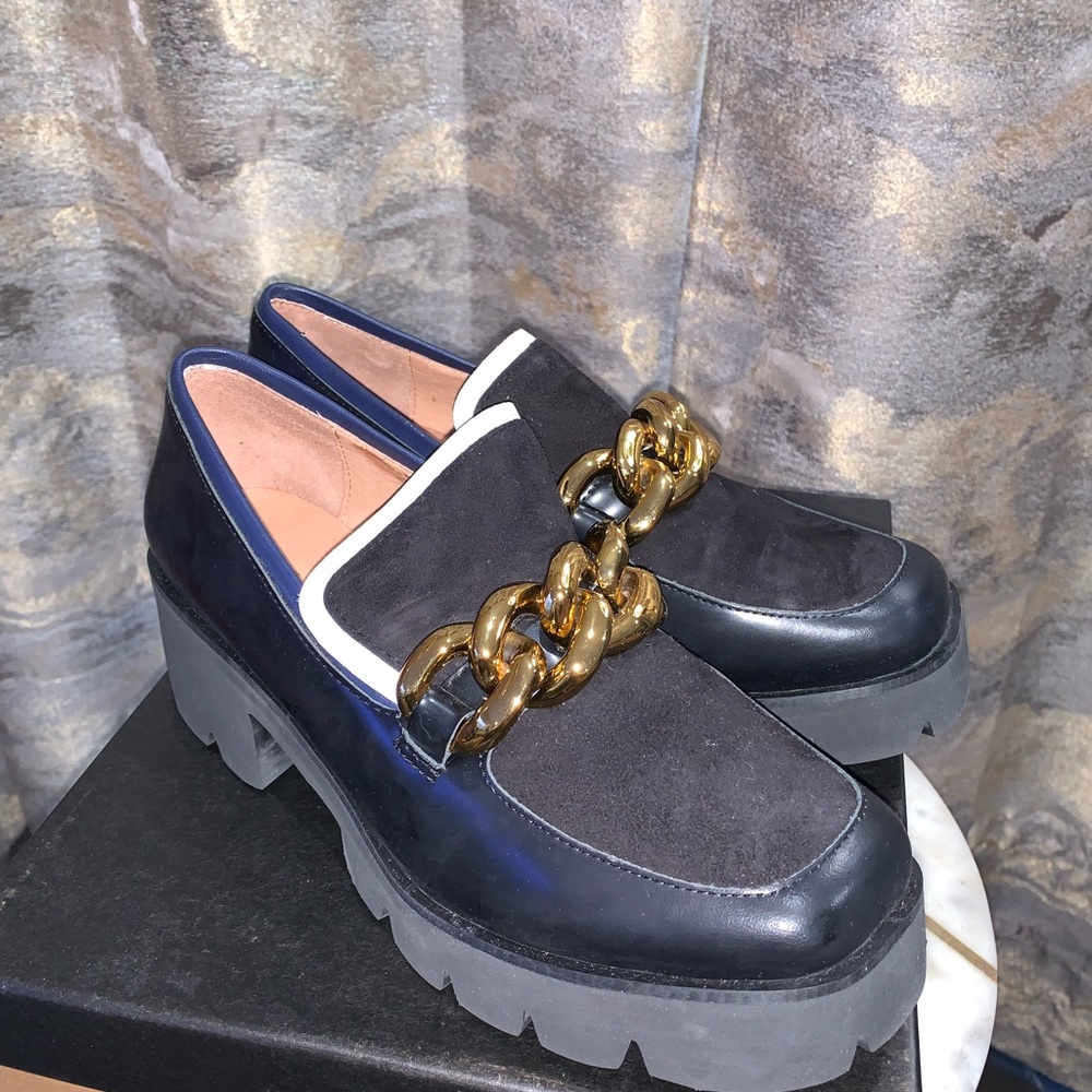 ALL BLACK Chunk Links Lady Lugg Loafers Size 40